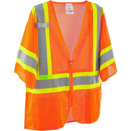 Global Industrial Two-Tone Safety Vest w/Sleeves 2XL/3XL Class 3 U Back, , Zipper 4 Pockets, 1 Mic Tab 641640OXXL